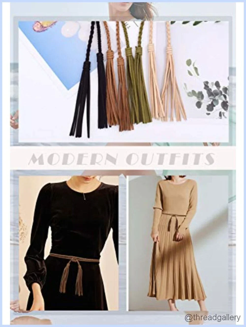 PU Leather Braided Rope Tie Belt Skinny Waist Tassel Boho